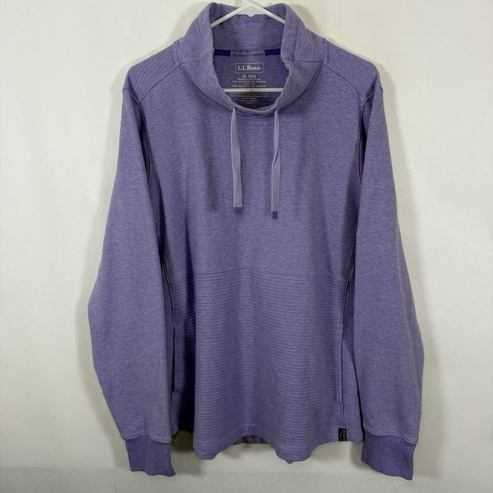 LL Bean Funnel Neck Sweatshirt Womens Size Large Purple Drawstring Textured